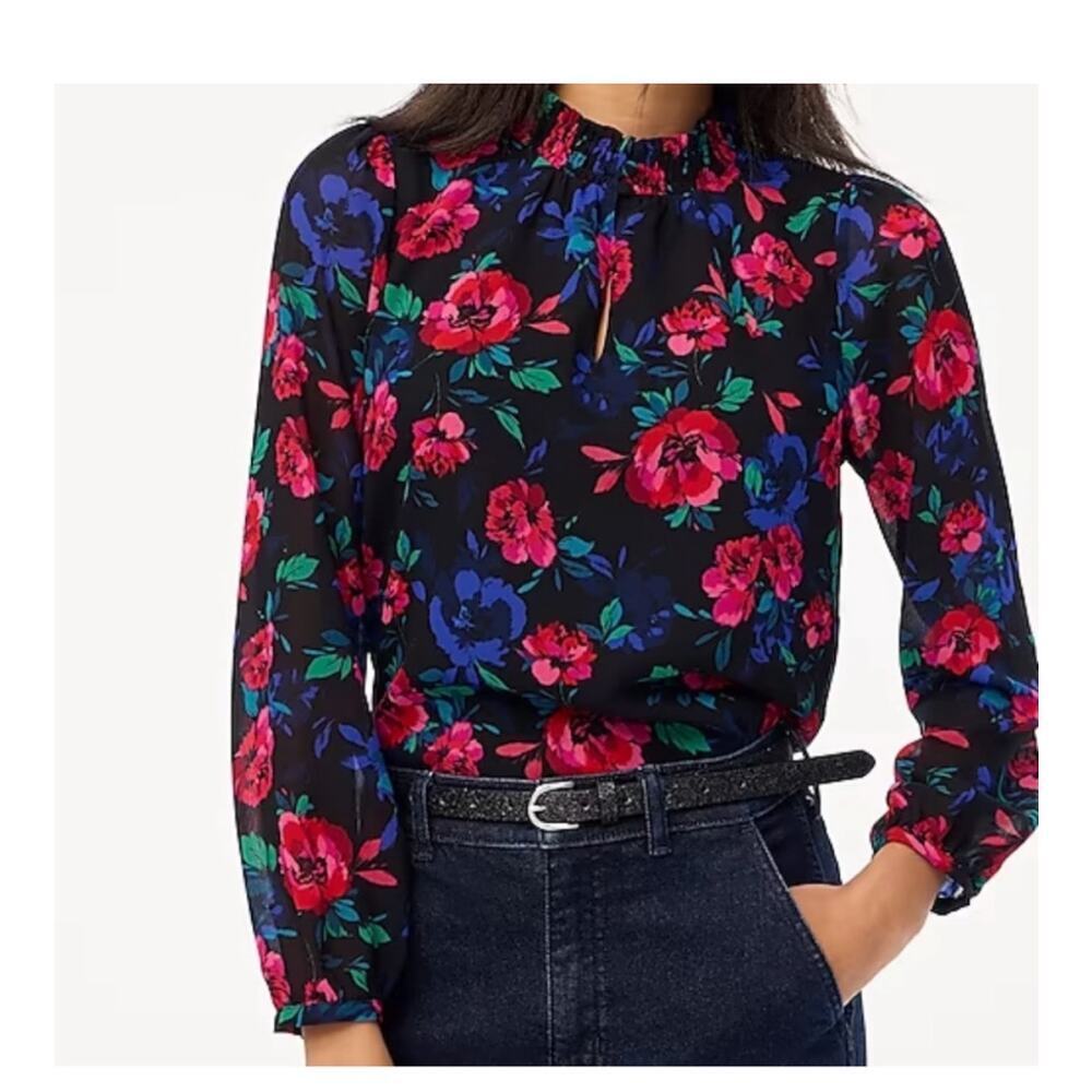 J Crew Floral Print Long Sleeve Blouse Size Medium
